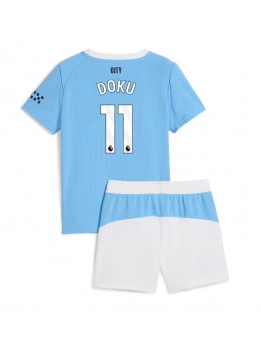Billige Manchester City Jeremy Doku #11 Hjemmedraktsett Barn 2025-26 Kortermet (+ Korte bukser)